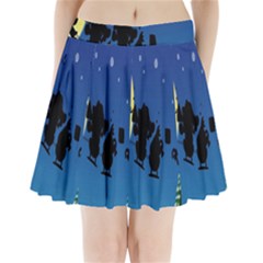 Santa Claus Christmas Sleigh Flying Moon House Tree Pleated Mini Skirt by Alisyart