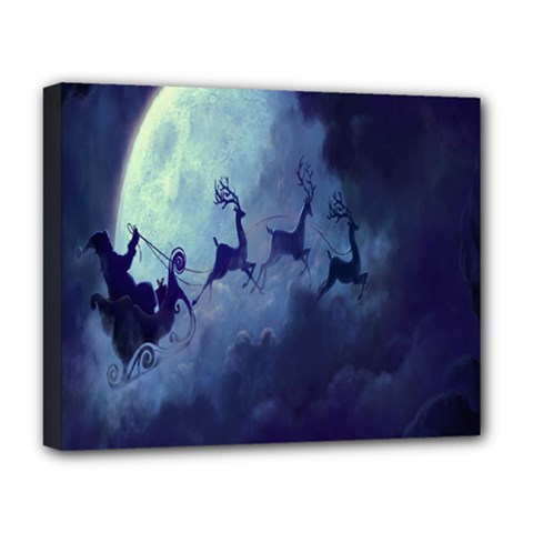 Santa Claus Christmas Night Moon Happy Fly Deluxe Canvas 20  X 16  