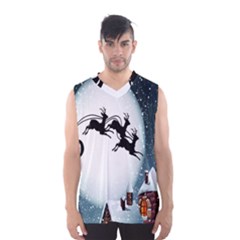 Santa Claus Christmas Snow Cool Night Moon Sky Men s Basketball Tank Top by Alisyart