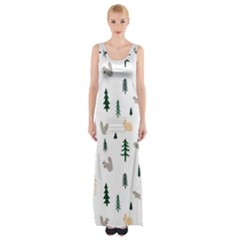 Squirrel Rabbit Tree Animals Snow Maxi Thigh Split Dress