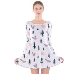 Squirrel Rabbit Tree Animals Snow Long Sleeve Velvet Skater Dress by Alisyart