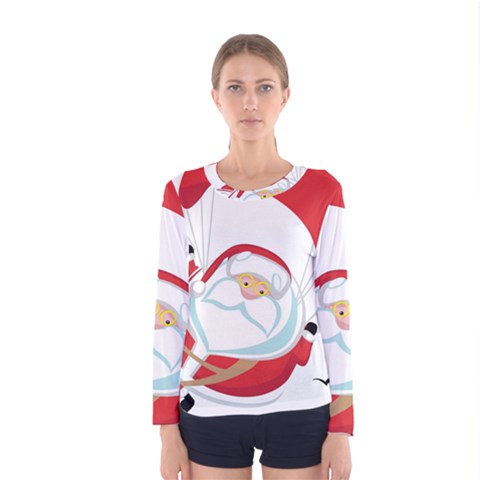 Skydiving Christmas Santa Claus Women s Long Sleeve Tee by Alisyart