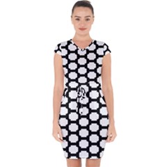 Tile Pattern Black White Capsleeve Drawstring Dress  by Alisyart