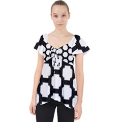 Tile Pattern Black White Lace Front Dolly Top