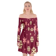 Snowflake Winter Illustration Colour Off Shoulder Skater Dress