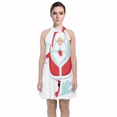 Surfing Snow Christmas Santa Claus Velvet Halter Neckline Dress 