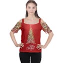 Tree Merry Christmas Red Star Cutout Shoulder Tee View1