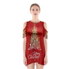 Tree Merry Christmas Red Star Shoulder Cutout One Piece