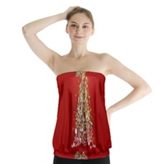 Tree Merry Christmas Red Star Strapless Top