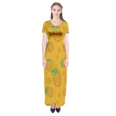 Fruit Pineapple Yellow Green Short Sleeve Maxi Dress