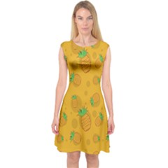 Fruit Pineapple Yellow Green Capsleeve Midi Dress