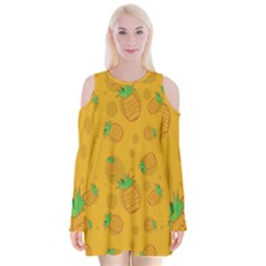 Fruit Pineapple Yellow Green Velvet Long Sleeve Shoulder Cutout Dress by Alisyart