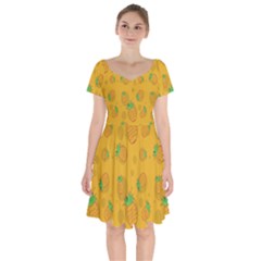 Fruit Pineapple Yellow Green Short Sleeve Bardot Dress