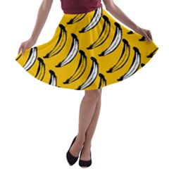 Fruit Bananas Yellow Orange White A-line Skater Skirt
