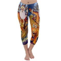 Deer Santa Claus Flying Trees Moon Night Christmas Capri Winter Leggings  by Alisyart