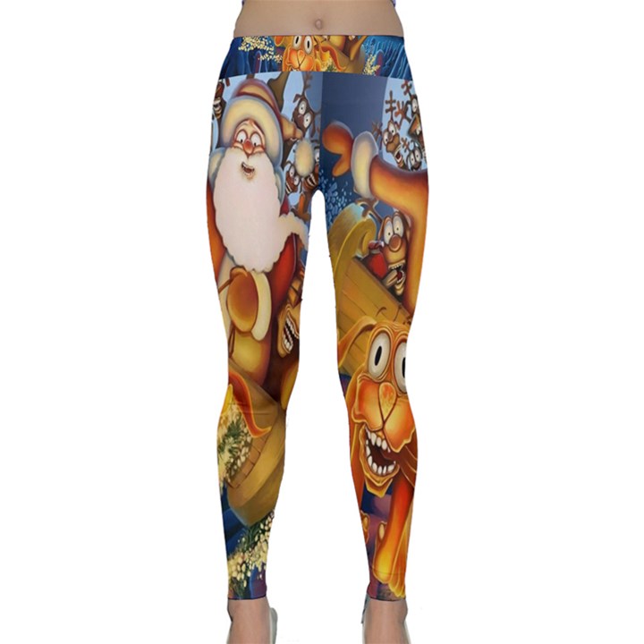 Deer Santa Claus Flying Trees Moon Night Christmas Classic Yoga Leggings