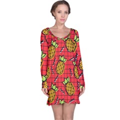 Fruit Pineapple Red Yellow Green Long Sleeve Nightdress