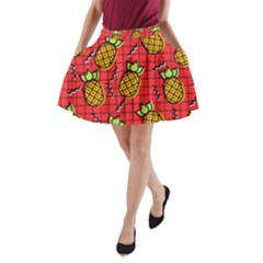 Fruit Pineapple Red Yellow Green A-line Pocket Skirt