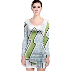 Tree Spruce Xmasts Cool Snow Long Sleeve Bodycon Dress