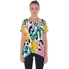 Fruit Pattern Pineapple Leaf Cut Out Side Drop Tee by Alisyart