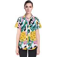 Fruit Pattern Pineapple Leaf Women s Short Sleeve Shirt