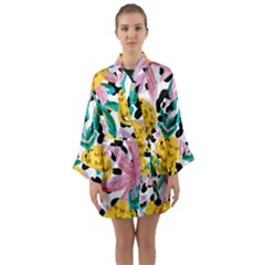 Fruit Pattern Pineapple Leaf Long Sleeve Kimono Robe