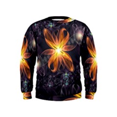 Beautiful Orange Star Lily Fractal Flower At Night Kids  Sweatshirt by jayaprime
