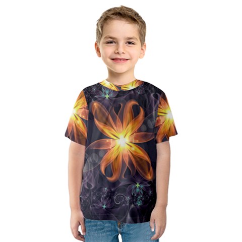 Beautiful Orange Star Lily Fractal Flower At Night Kids  Sport Mesh Tee by jayaprime