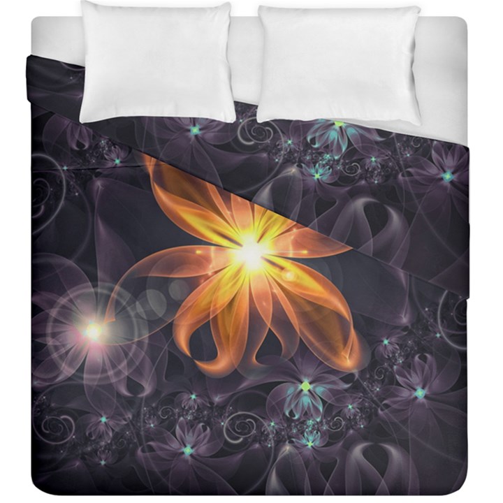 Beautiful Orange Star Lily Fractal Flower at Night Duvet Cover Double Side (King Size)