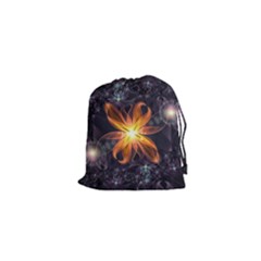 Beautiful Orange Star Lily Fractal Flower At Night Drawstring Pouches (xs)  by jayaprime