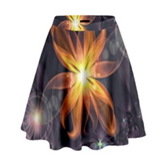 Beautiful Orange Star Lily Fractal Flower At Night High Waist Skirt by jayaprime