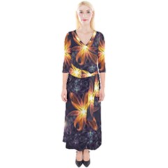 Beautiful Orange Star Lily Fractal Flower At Night Quarter Sleeve Wrap Maxi Dress by jayaprime