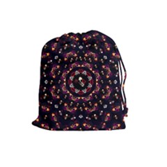 Floral Skulls In The Darkest Environment Drawstring Pouches (large)  by pepitasart