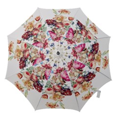 Fleur Vintage Floral Painting Hook Handle Umbrellas (medium) by Celenk