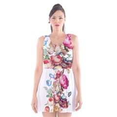 Fleur Vintage Floral Painting Scoop Neck Skater Dress