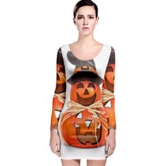 Funny Halloween Pumpkins Long Sleeve Bodycon Dress