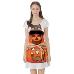 Funny Halloween Pumpkins Short Sleeve Skater Dress by gothicandhalloweenstore