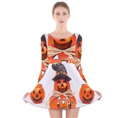 Funny Halloween Pumpkins Long Sleeve Velvet Skater Dress