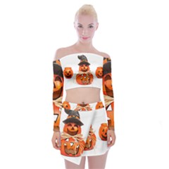 Funny Halloween Pumpkins Off Shoulder Top With Mini Skirt Set by gothicandhalloweenstore