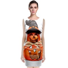Funny Halloween Pumpkins Sleeveless Velvet Midi Dress