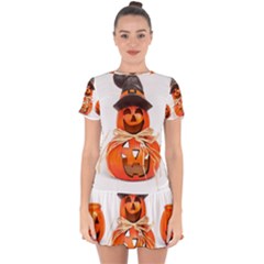Funny Halloween Pumpkins Drop Hem Mini Chiffon Dress by gothicandhalloweenstore