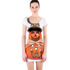 Funny Halloween Pumpkins Short Sleeve Bodycon Dress by gothicandhalloweenstore