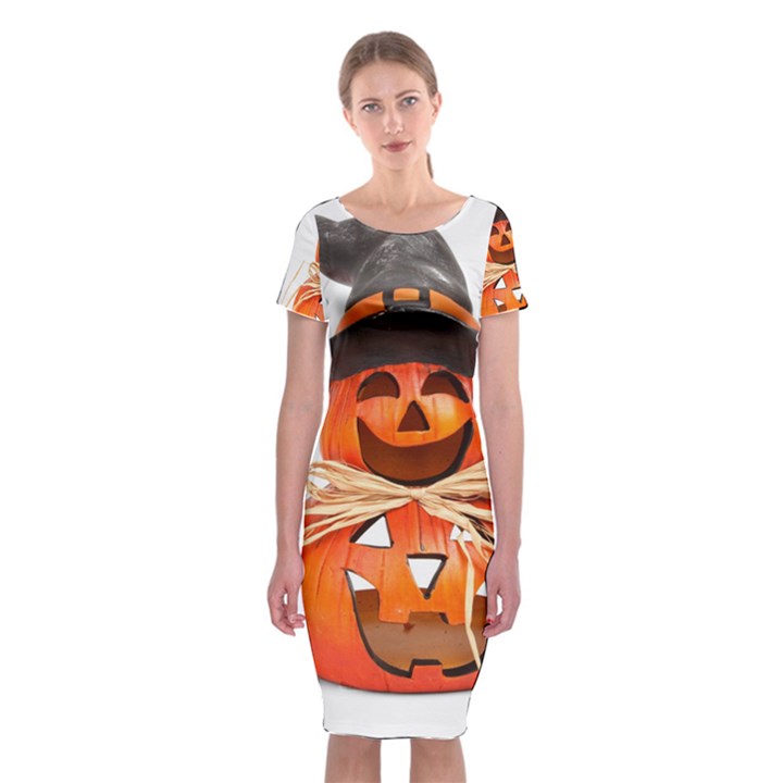 Funny Halloween Pumpkins Classic Short Sleeve Midi Dress