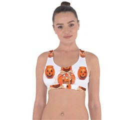 Funny Halloween Pumpkins Cross String Back Sports Bra