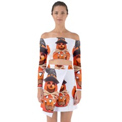 Funny Halloween Pumpkins Off Shoulder Top With Skirt Set