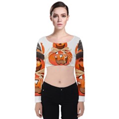 Funny Halloween Pumpkins Velvet Long Sleeve Crop Top