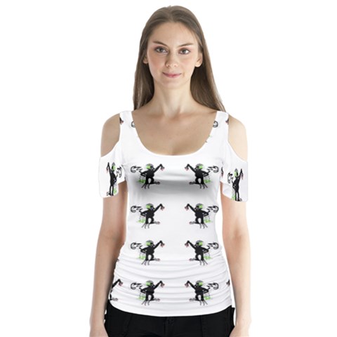 Floral Monkey With Hairstyle Butterfly Sleeve Cutout Tee  by pepitasart