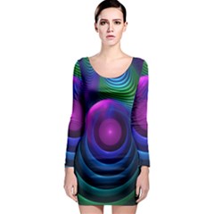 Beautiful Rainbow Marble Fractals in Hyperspace Long Sleeve Bodycon Dress