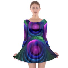 Beautiful Rainbow Marble Fractals in Hyperspace Long Sleeve Skater Dress