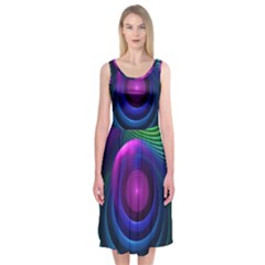 Beautiful Rainbow Marble Fractals in Hyperspace Midi Sleeveless Dress